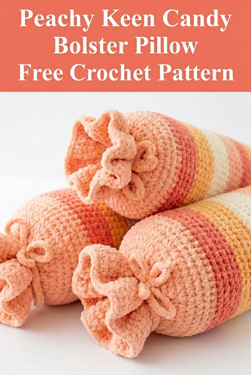 Peachy Keen Candy Bolster Pillow Free Crochet Pattern
