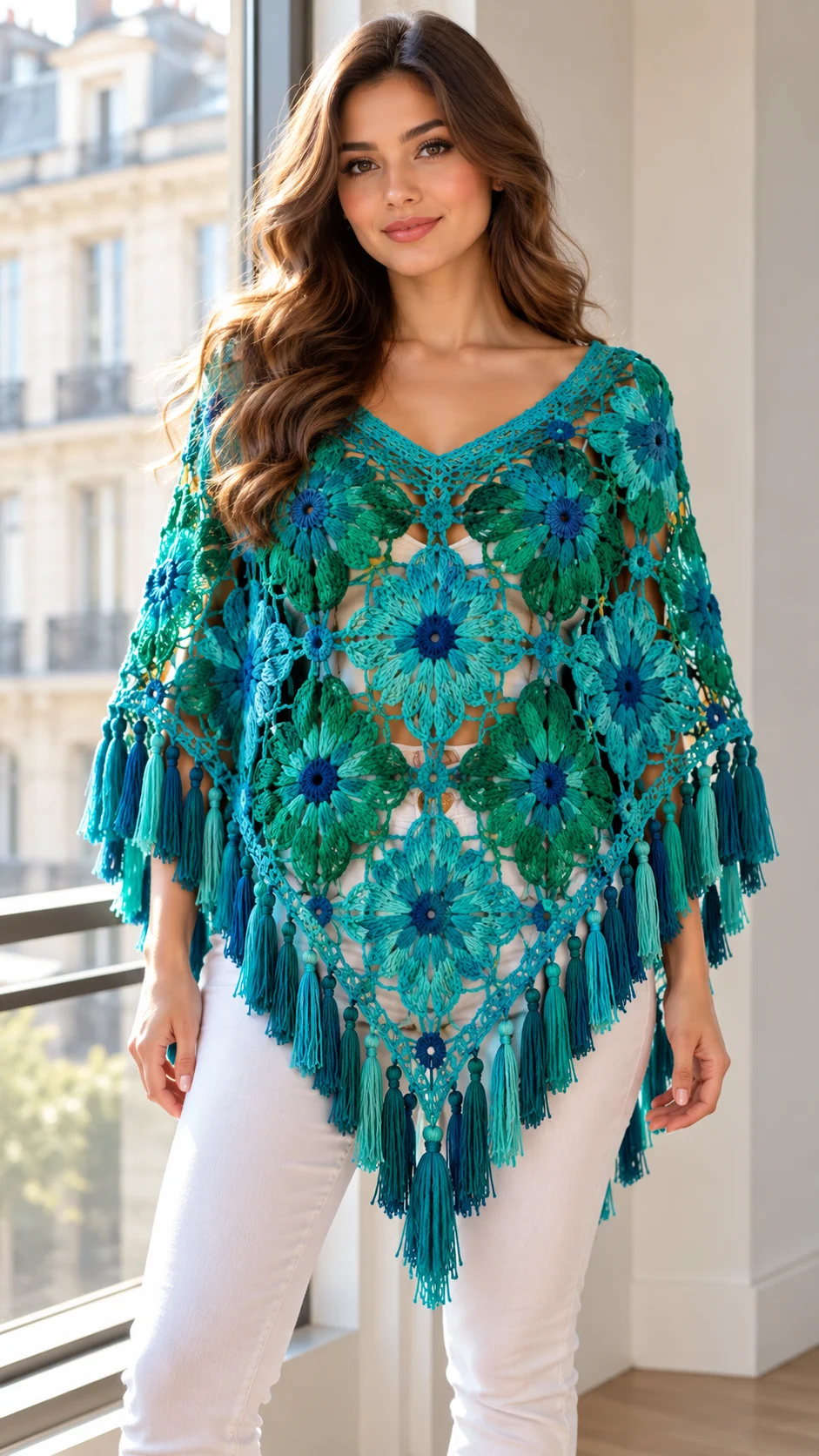 Peacock Fan Poncho Crochet Pattern
