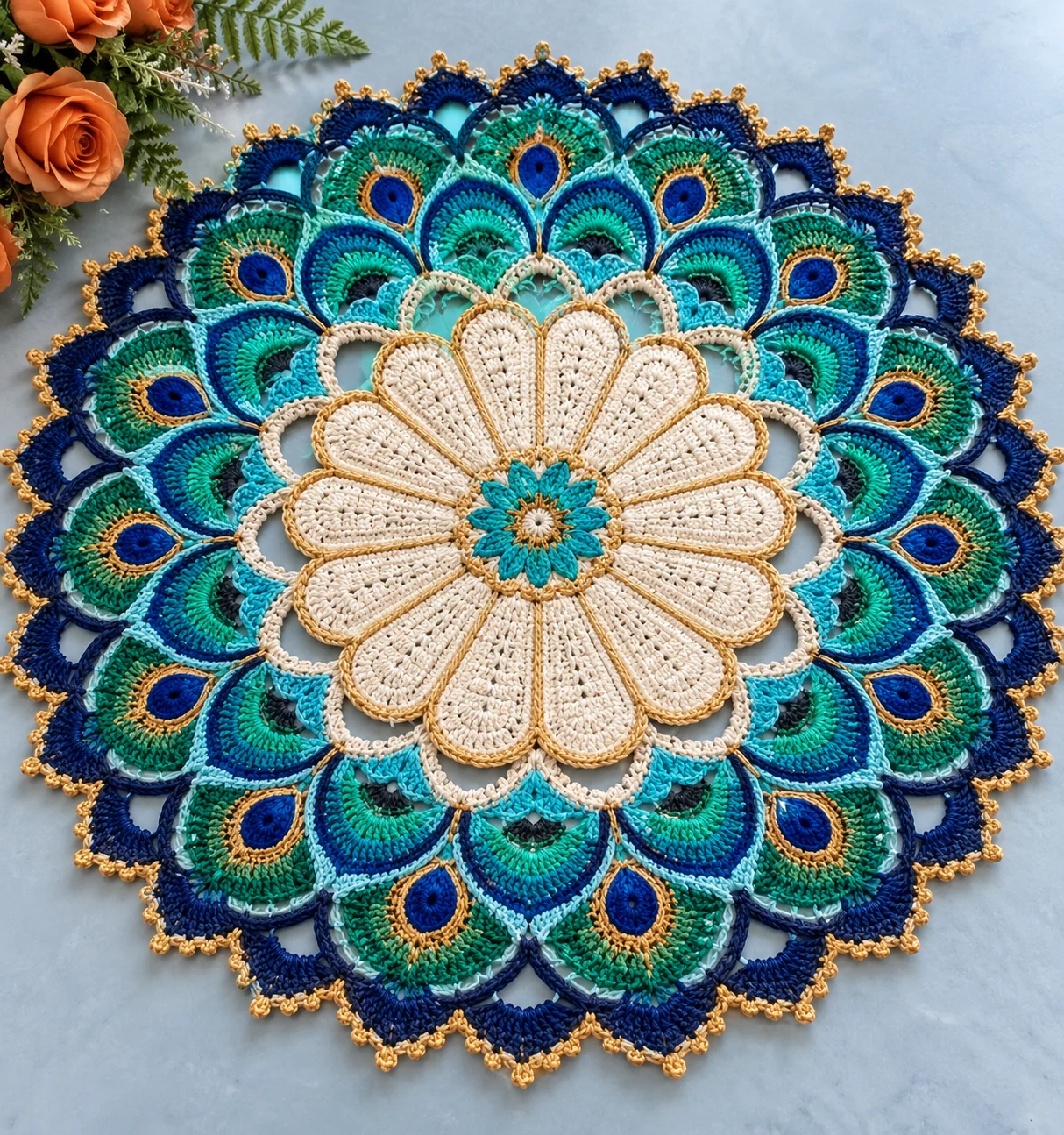 Peacock Feather Placemat Crochet Pattern