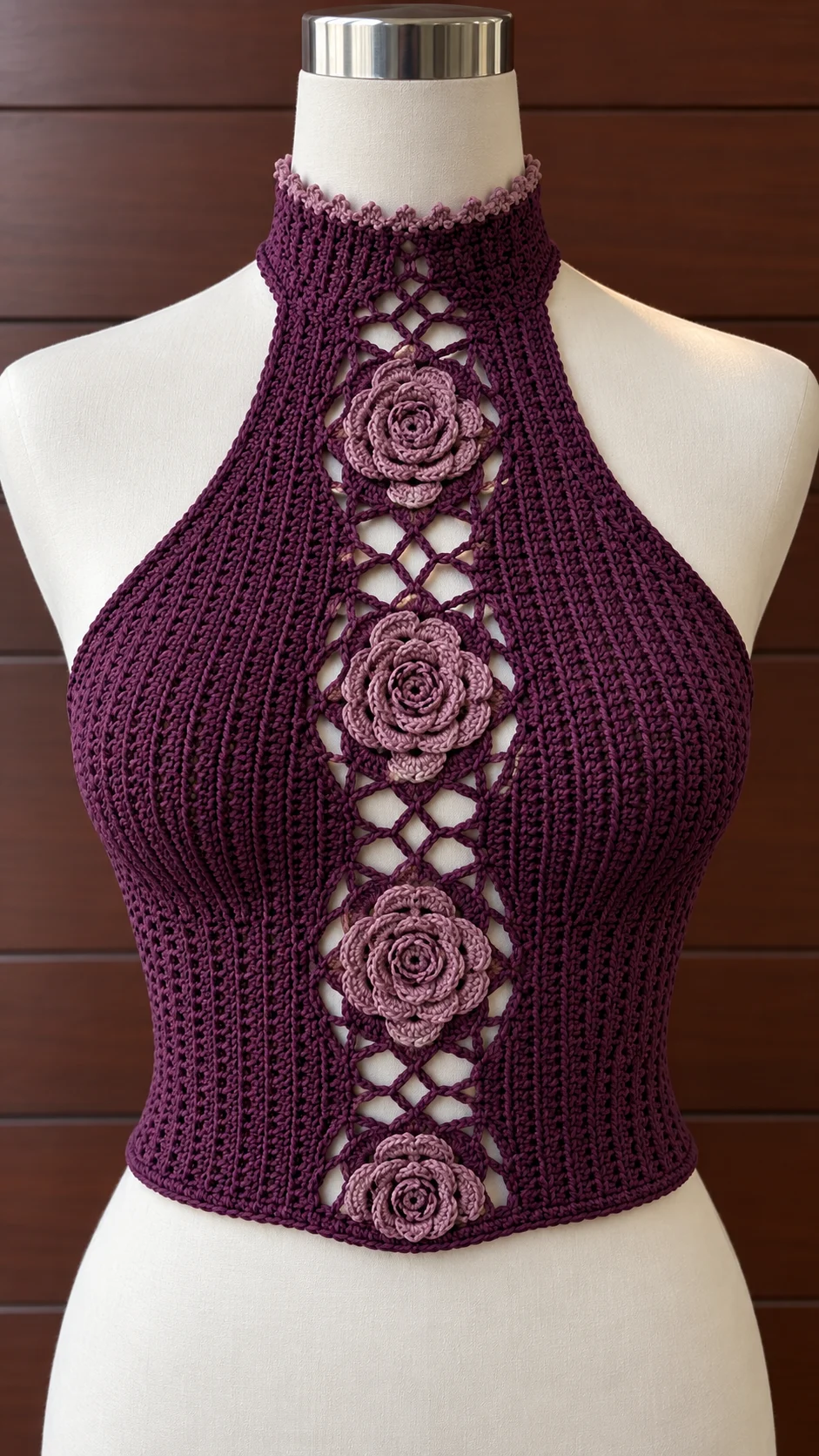 Plum Rose Medallion Halter Top Crochet Pattern