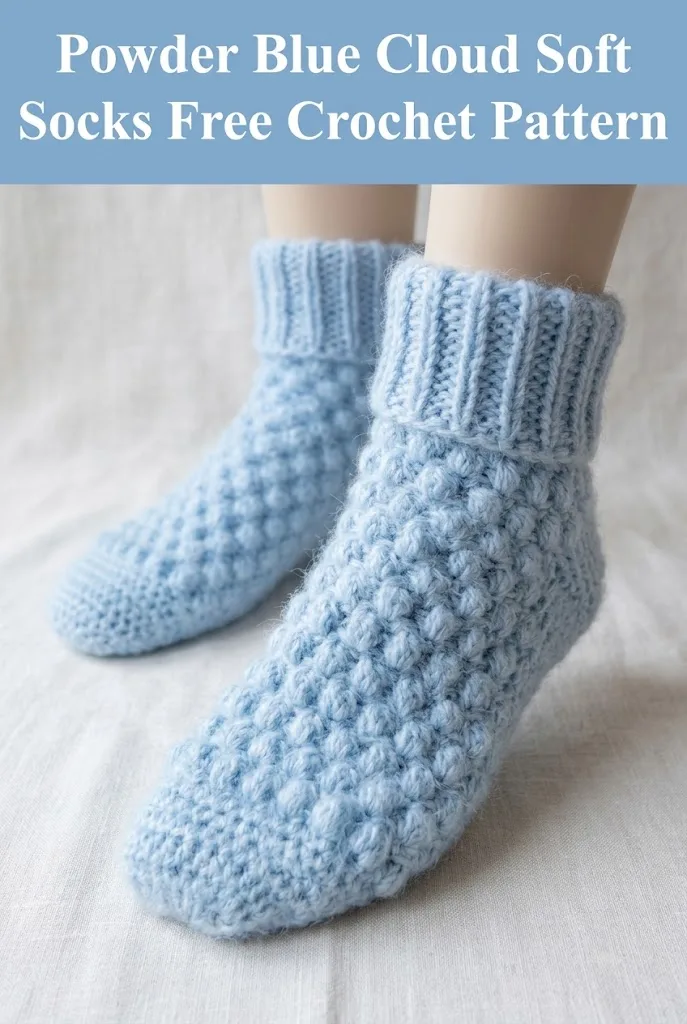 Powder Blue Cloud Soft Socks Free Crochet Pattern