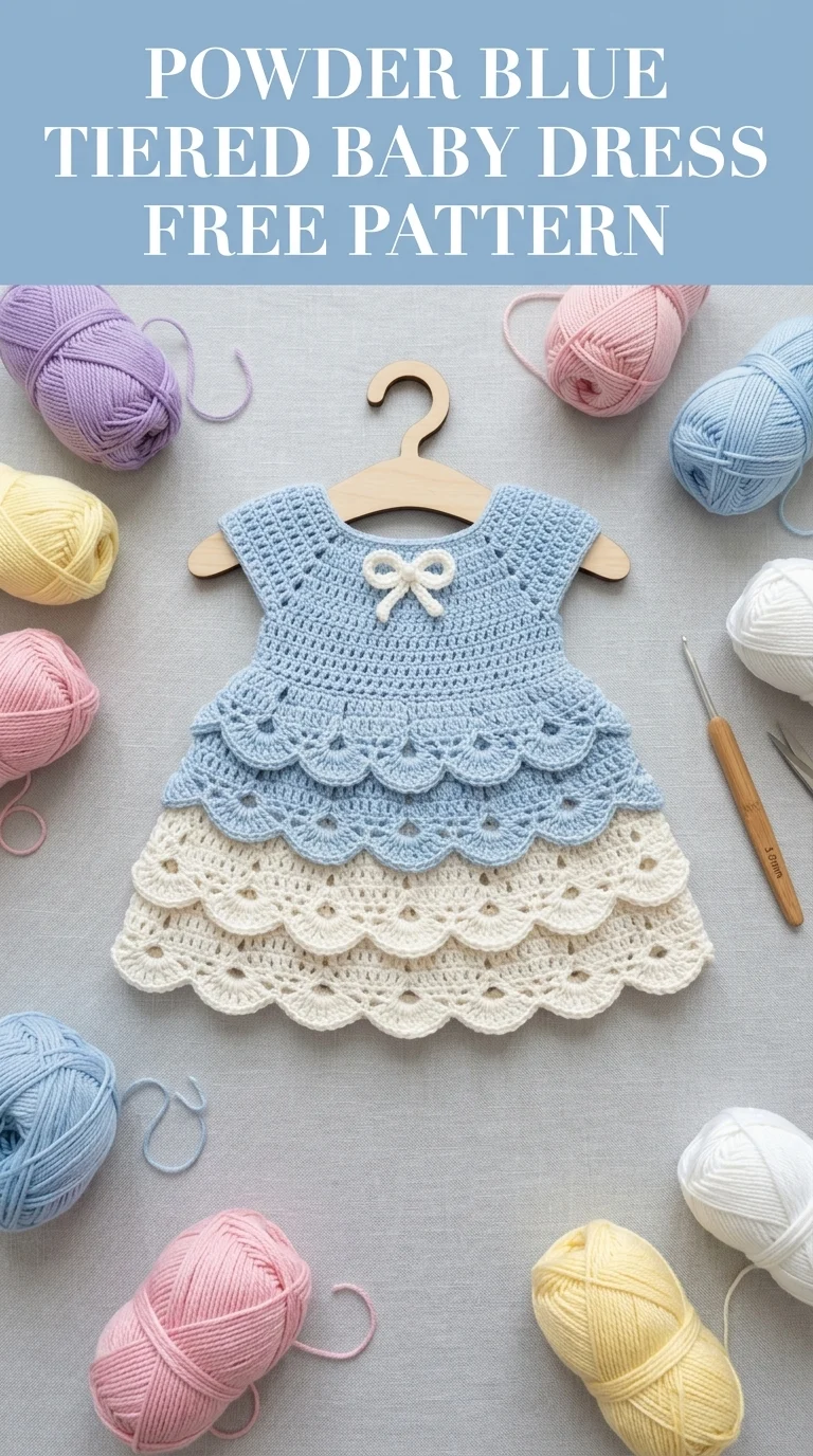 Powder Blue Tiered Baby Dress Free Crochet Pattern
