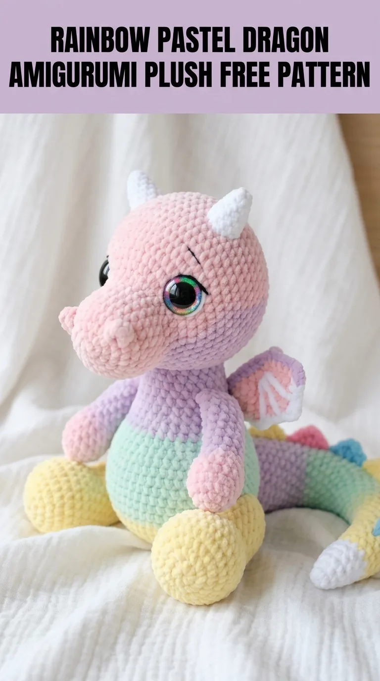 Rainbow Pastel Dragon Amigurumi Plush Free Crochet Pattern