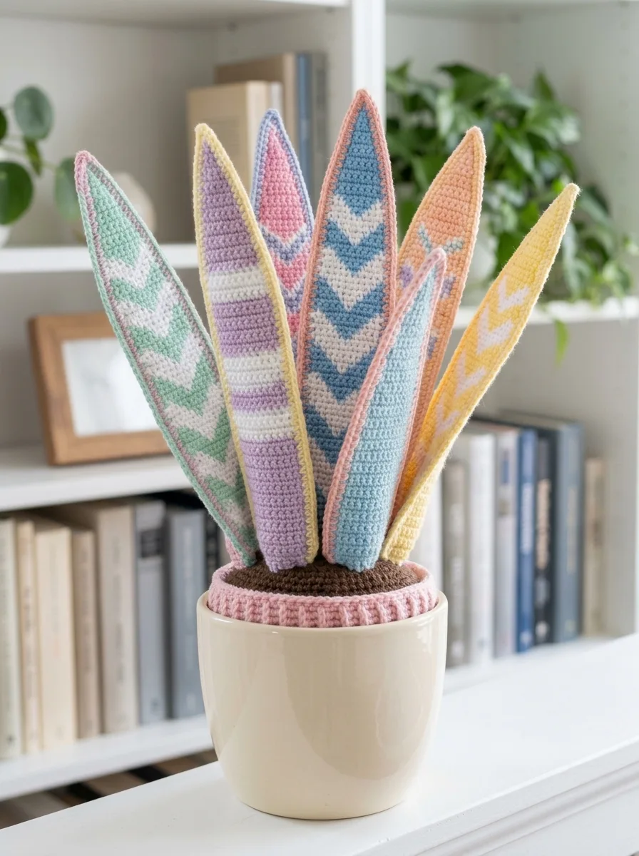 Rainbow Pastel Snake Plant Amigurumi Free Crochet Pattern