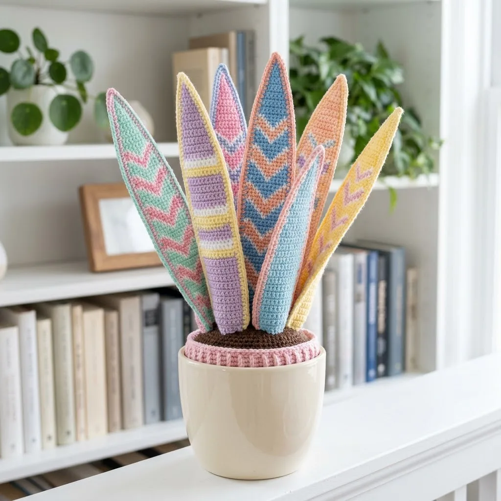 Rainbow Pastel Snake Plant Amigurumi Free Crochet Pattern