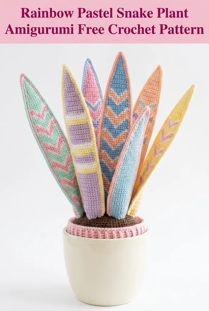 Rainbow Pastel Snake Plant Amigurumi Free Crochet Pattern