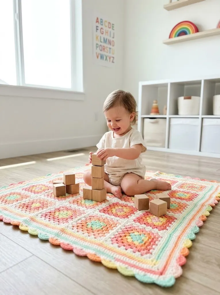 Rainbow Sherbet Granny Square Baby Blanket Free Crochet Pattern