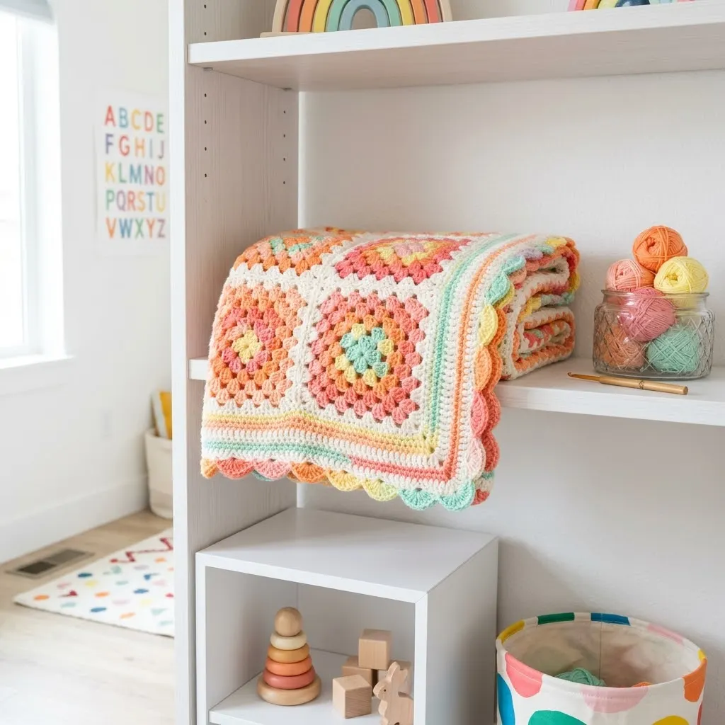 Rainbow Sherbet Granny Square Baby Blanket Free Crochet Pattern