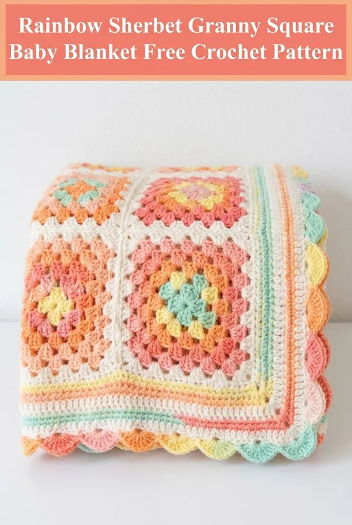Rainbow Sherbet Granny Square Baby Blanket Free Crochet Pattern