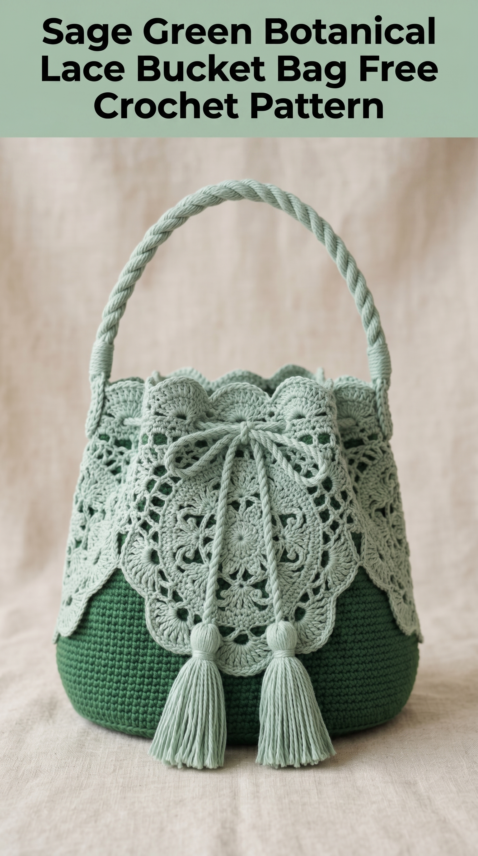 Sage Green Botanical Lace Bucket Bag Free Crochet Pattern