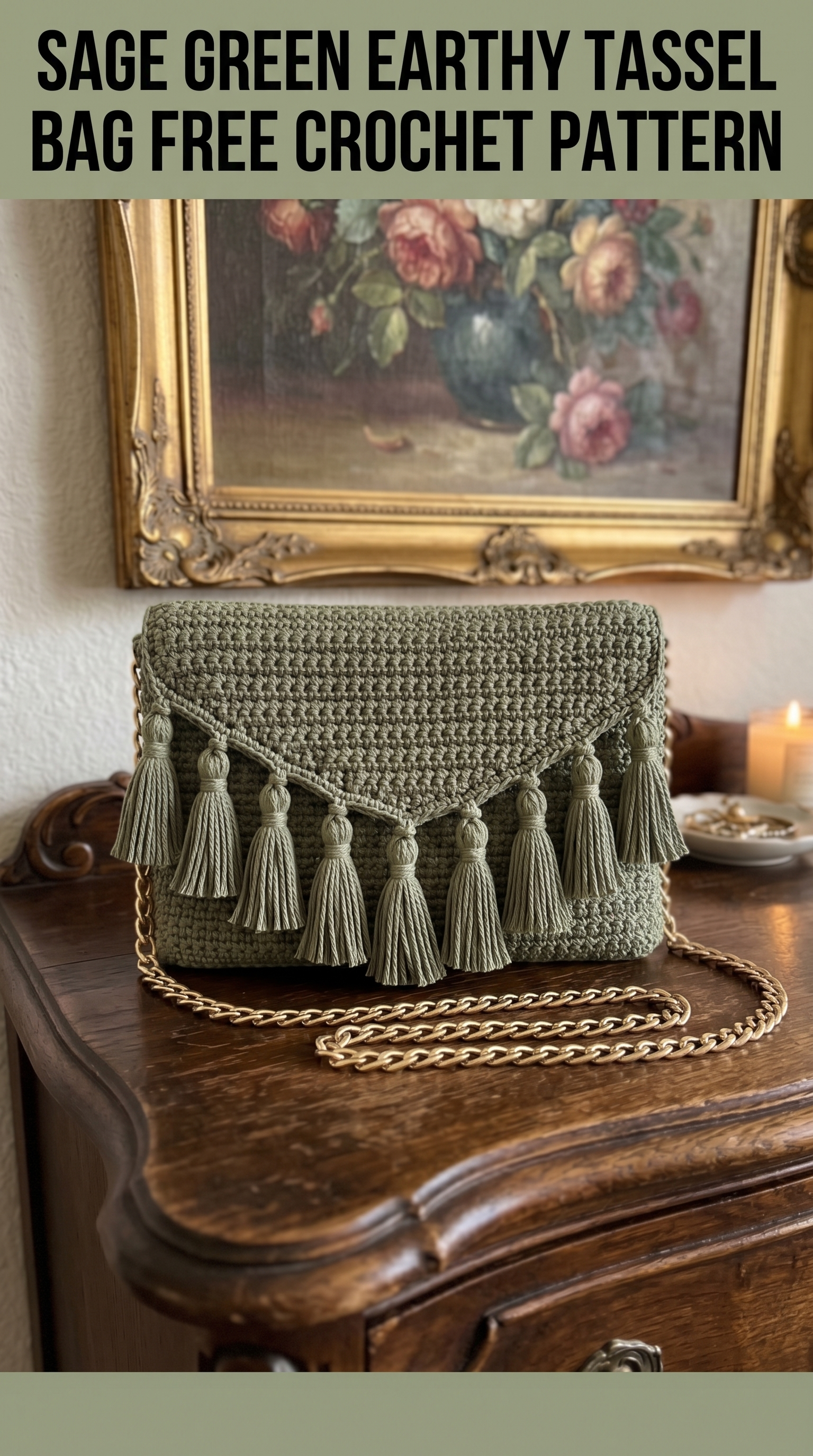 Sage Green Earthy Tassel Bag Free Crochet Pattern