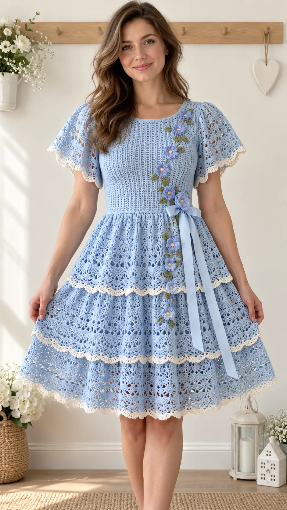 Sky Blue Forget-Me-Not Dress Crochet Pattern