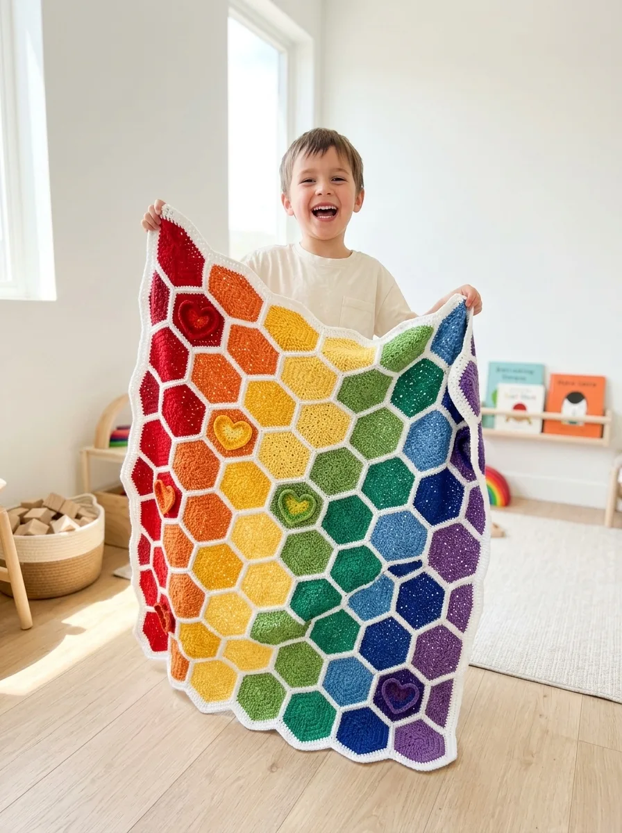 Sunny Lemon Hexagon Kitchen Throw Free Crochet Pattern