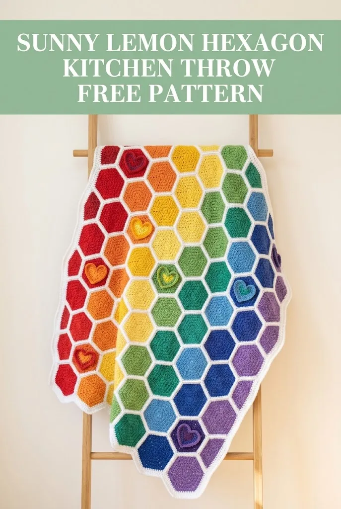 Sunny Lemon Hexagon Kitchen Throw Free Crochet Pattern