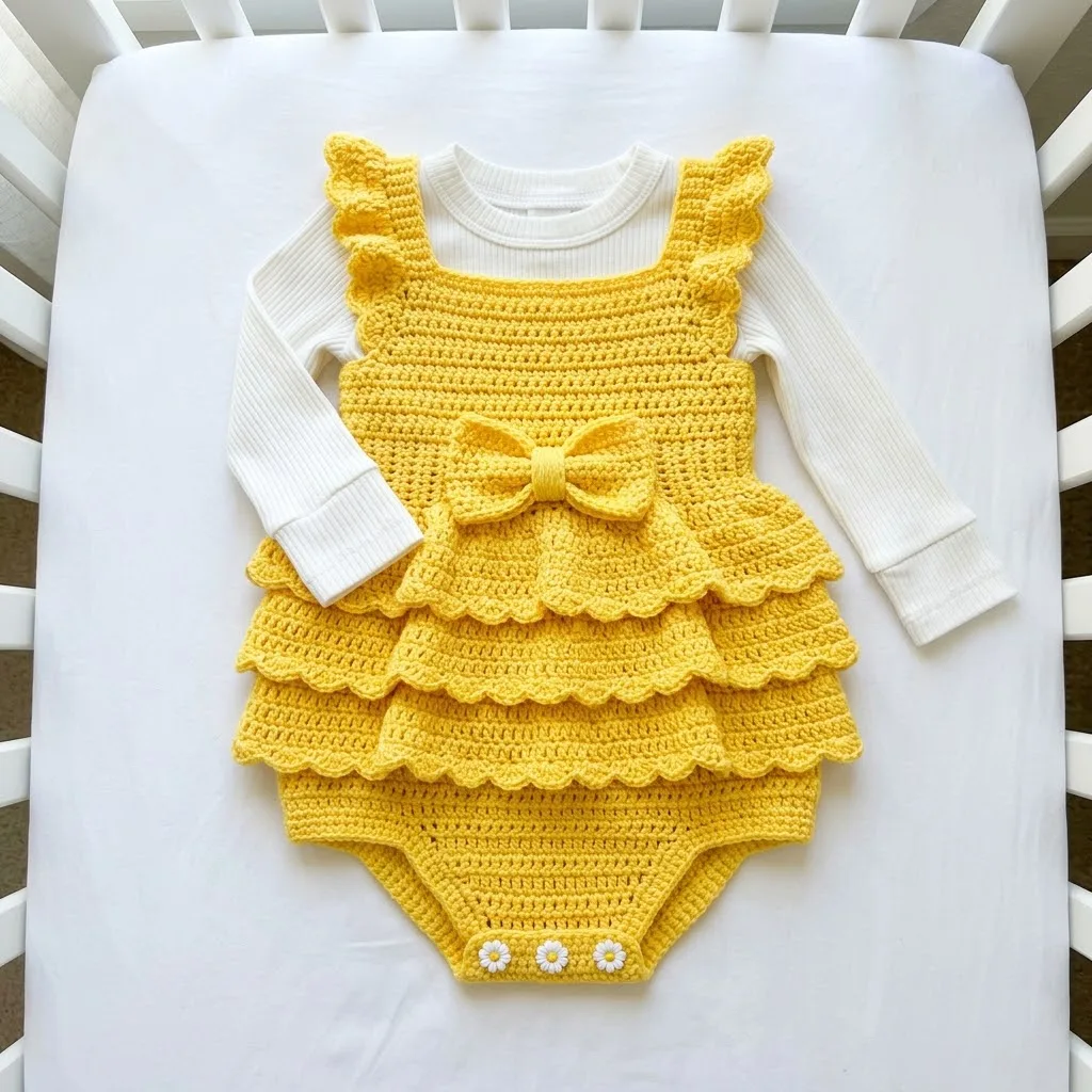 Sunshine Yellow Cheerful Baby Romper Free Crochet Pattern