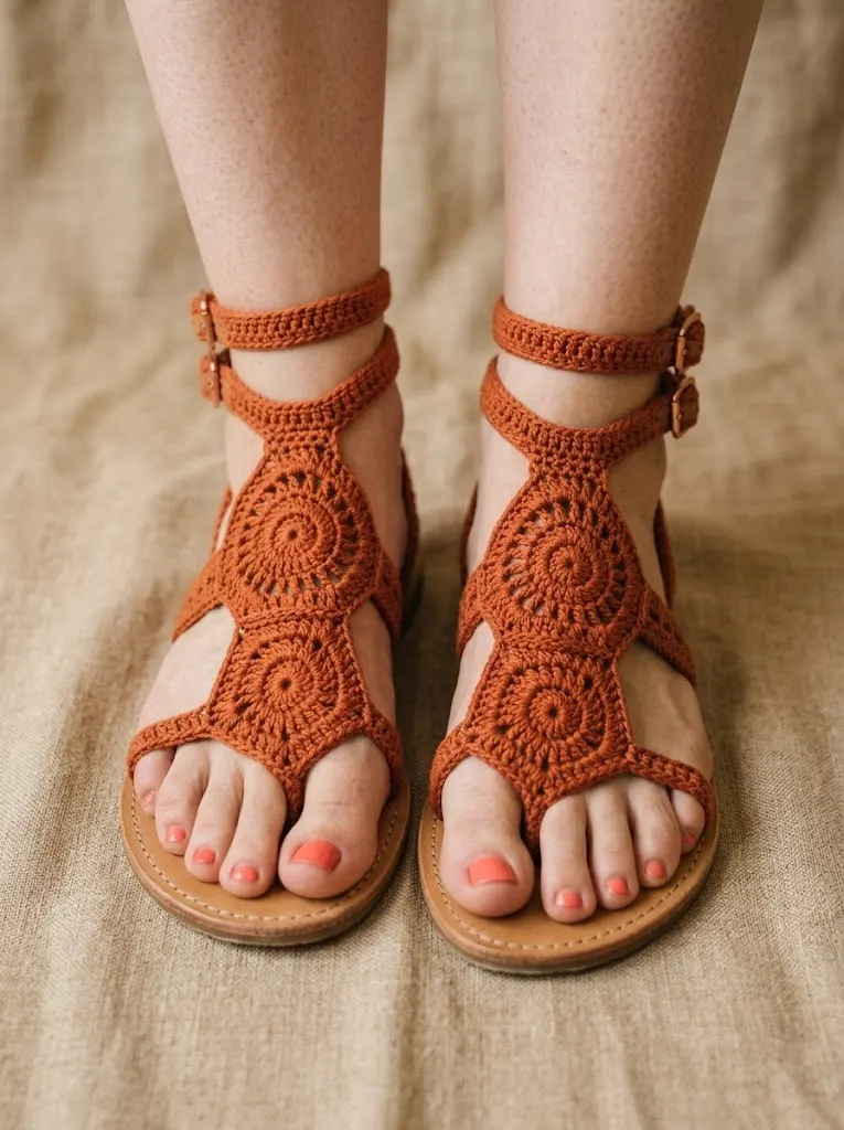 Terracotta Sunset Crochet Gladiator Sandals Free Pattern