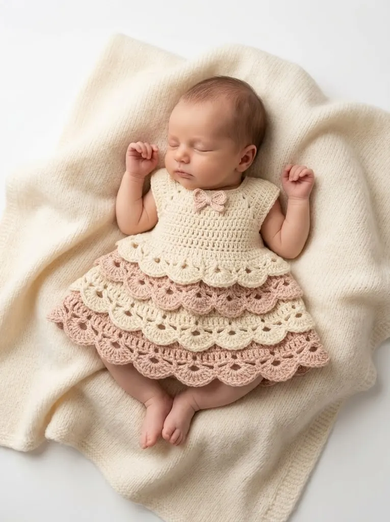 Vanilla Blush Tiered Baby Dress Free Crochet Pattern