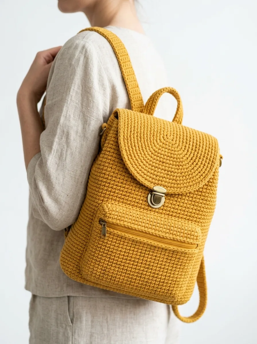 Warm Mustard Yellow Crochet Backpack Free Pattern