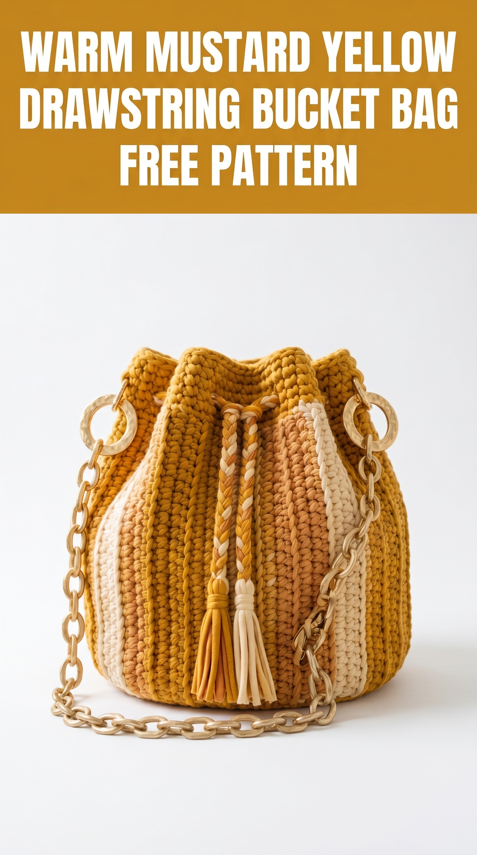 Warm Mustard Yellow Drawstring Bucket Bag Free Pattern