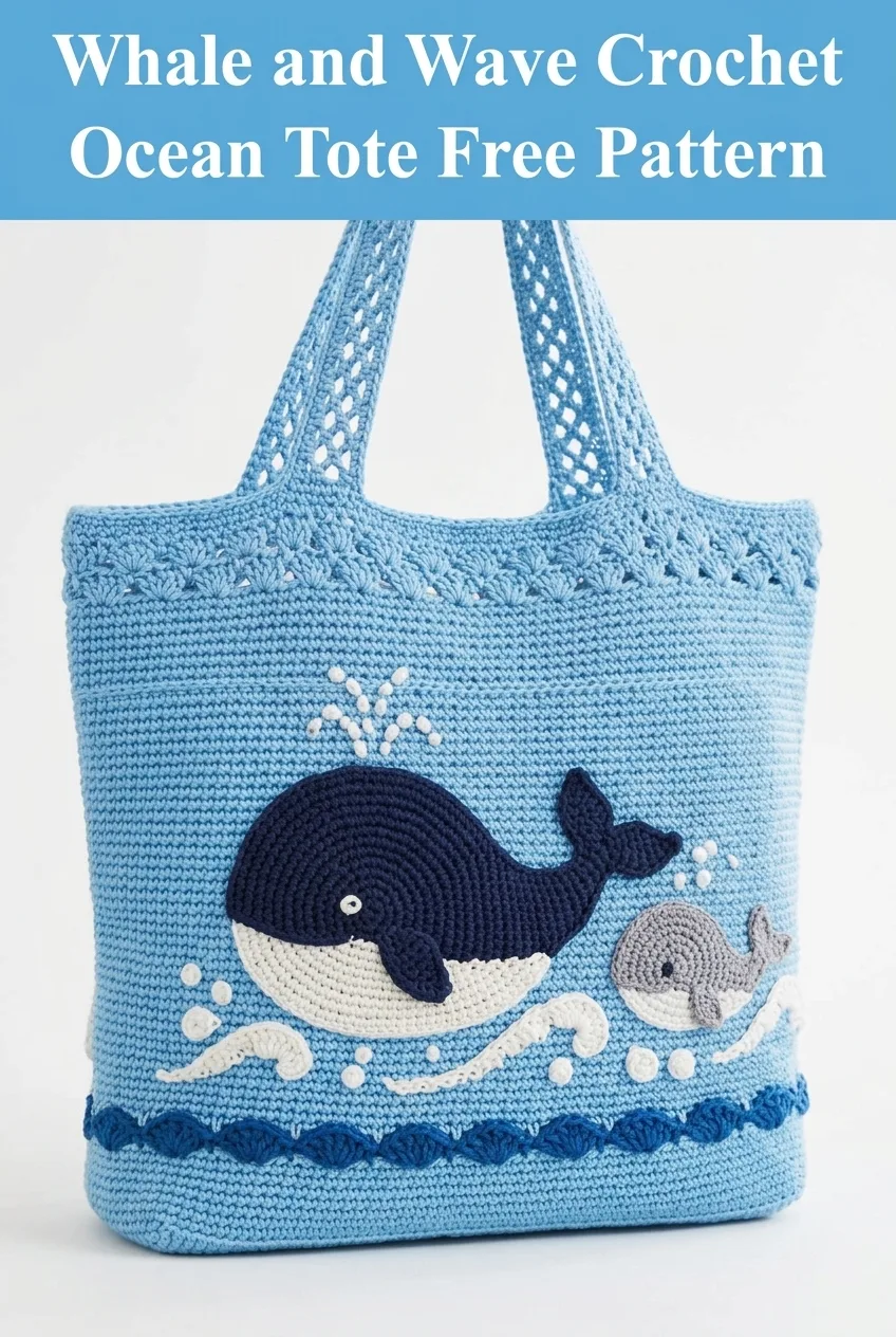 Whale and Wave Crochet Ocean Tote Free Pattern