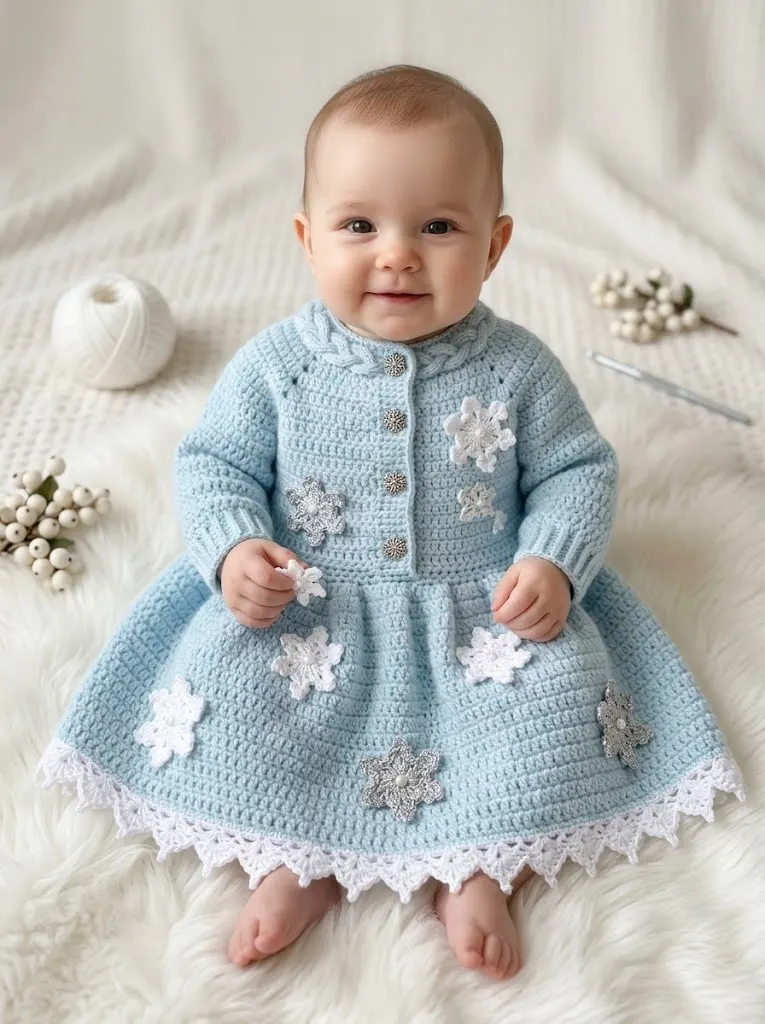 Winter Snowflake Baby Dress Free Crochet Pattern