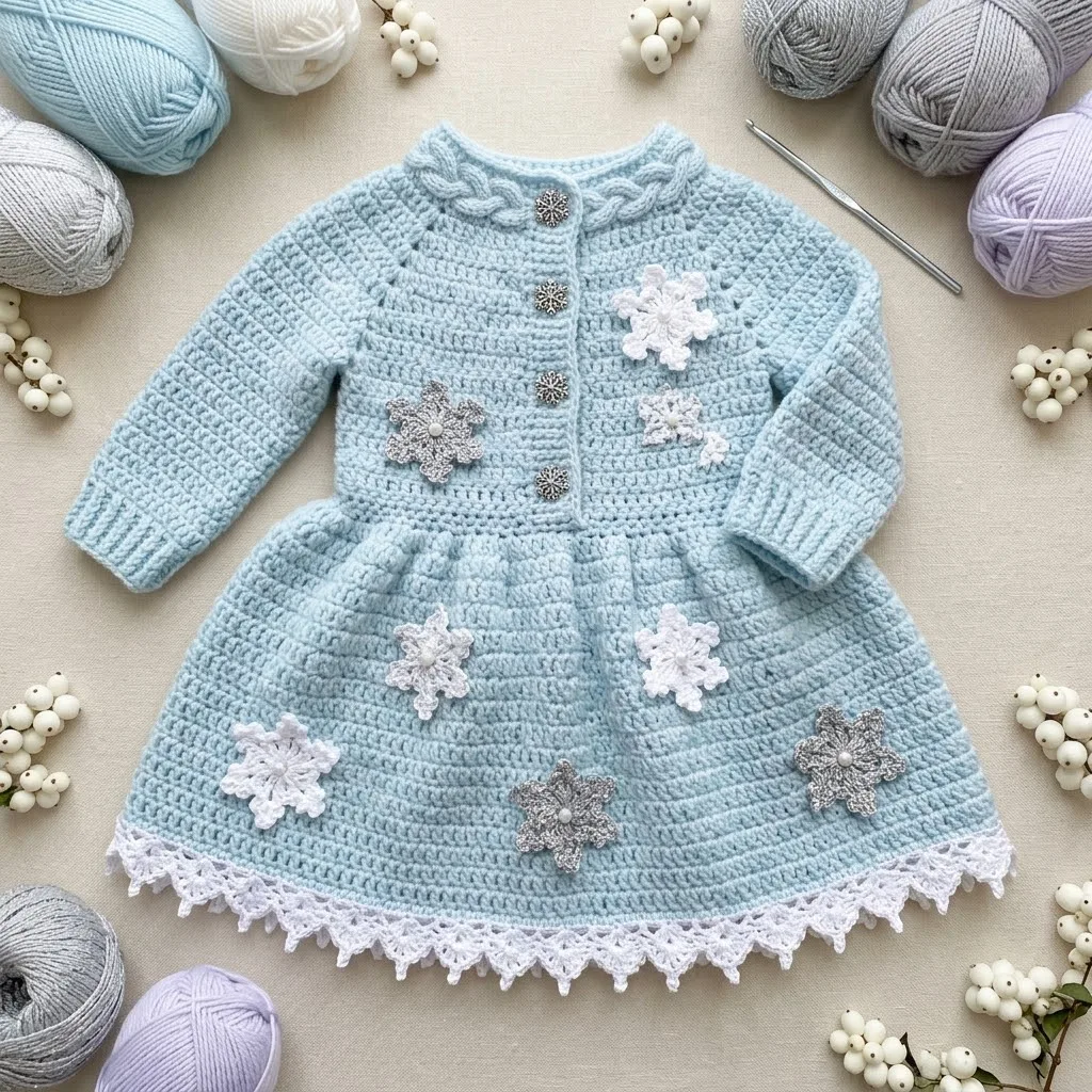 Winter Snowflake Baby Dress Free Crochet Pattern